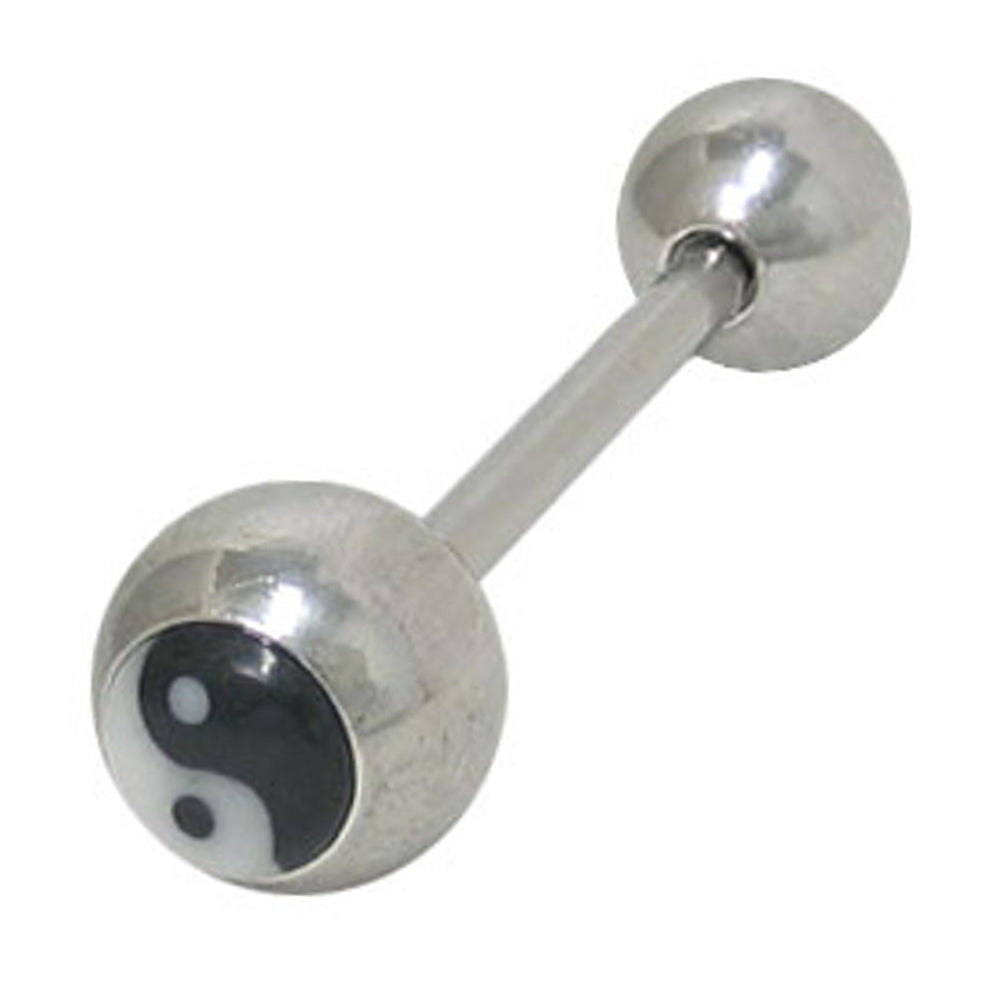 Surgical Steel 14 Gauge Tongue Barbell with Yin Yang Symbol