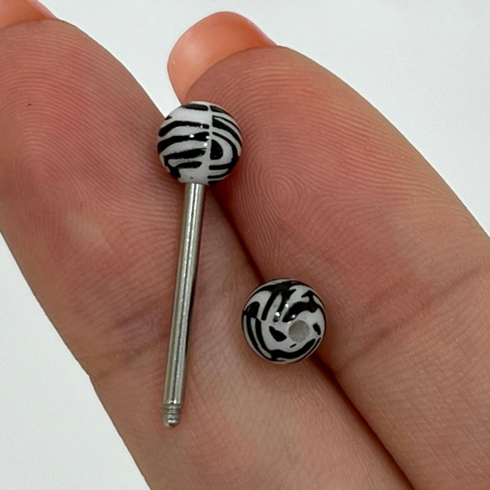 Surgical Steel or Titanium Barbell 14G 16mm with Leopard or Zebra Ball - photo 5