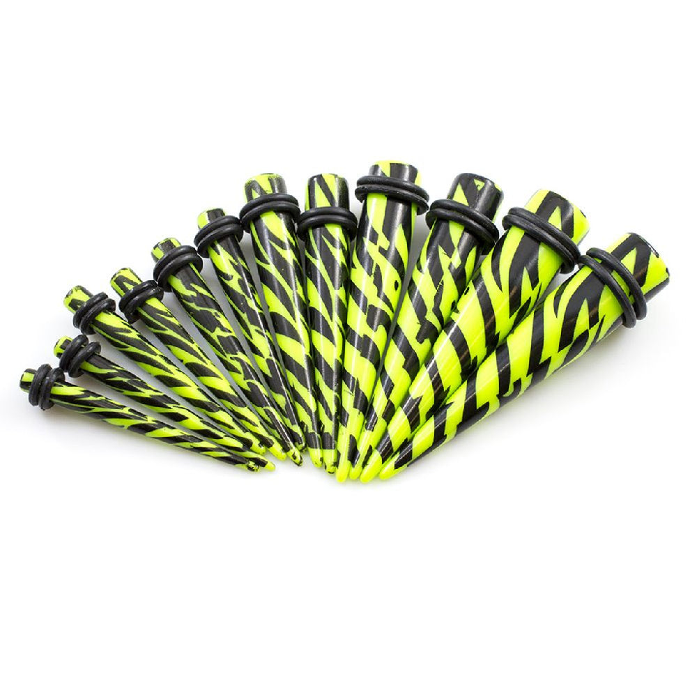 Acrylic 6 to 7/16 Inch Green Zebra Ear Stretching Kit - 12 Pack