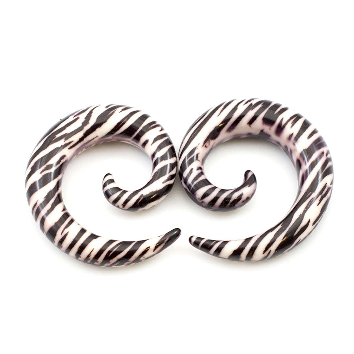 Acrylic 6, 0 & 00 Gauge Zebra Spiral Tapers - Pair