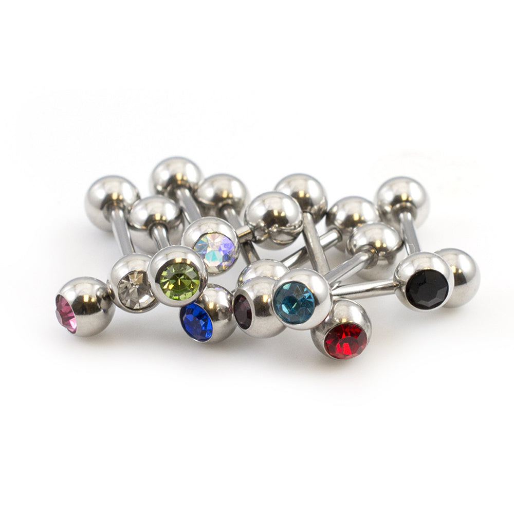 Surgical Steel CZ Ball Tongue Rings 14 Gauge 15mm - 10 Pack