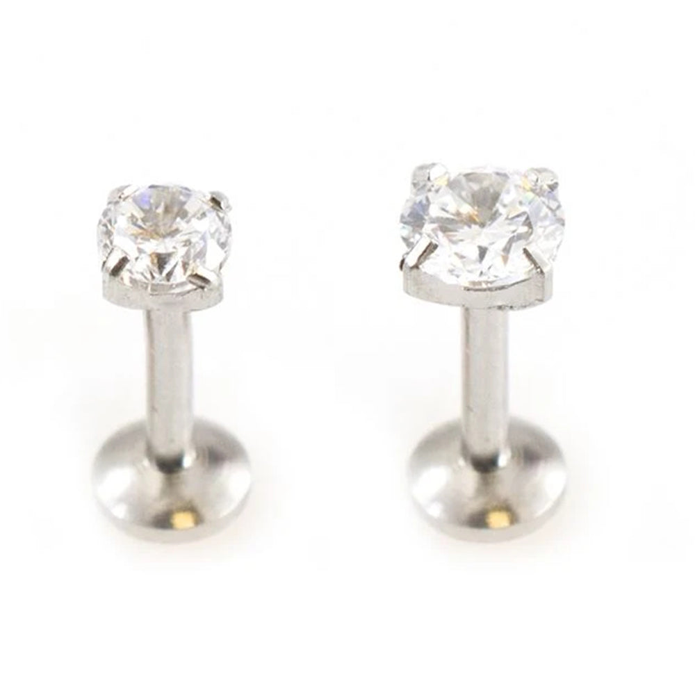 Surgical Steel 16 Gauge Push In Labret Stud with Prong CZ