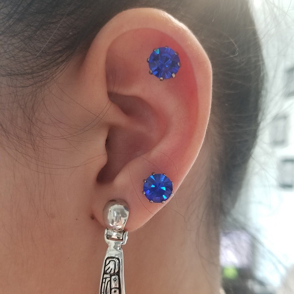 Surgical Steel Magnetic Earrings with Blue CZ Studs - Pair - photo 3