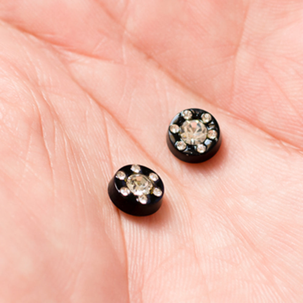 PVD Black Surgical Steel CZ Magnetic Fake Nose Stud Earrings