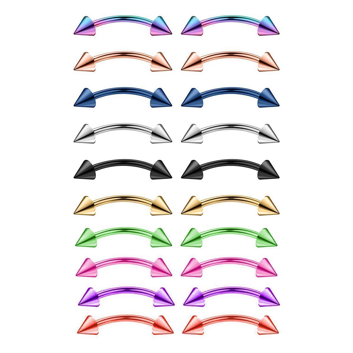 Surgical Steel 16 Gauge Ion Plated Eyebrow Spike Rings - 10 Pack