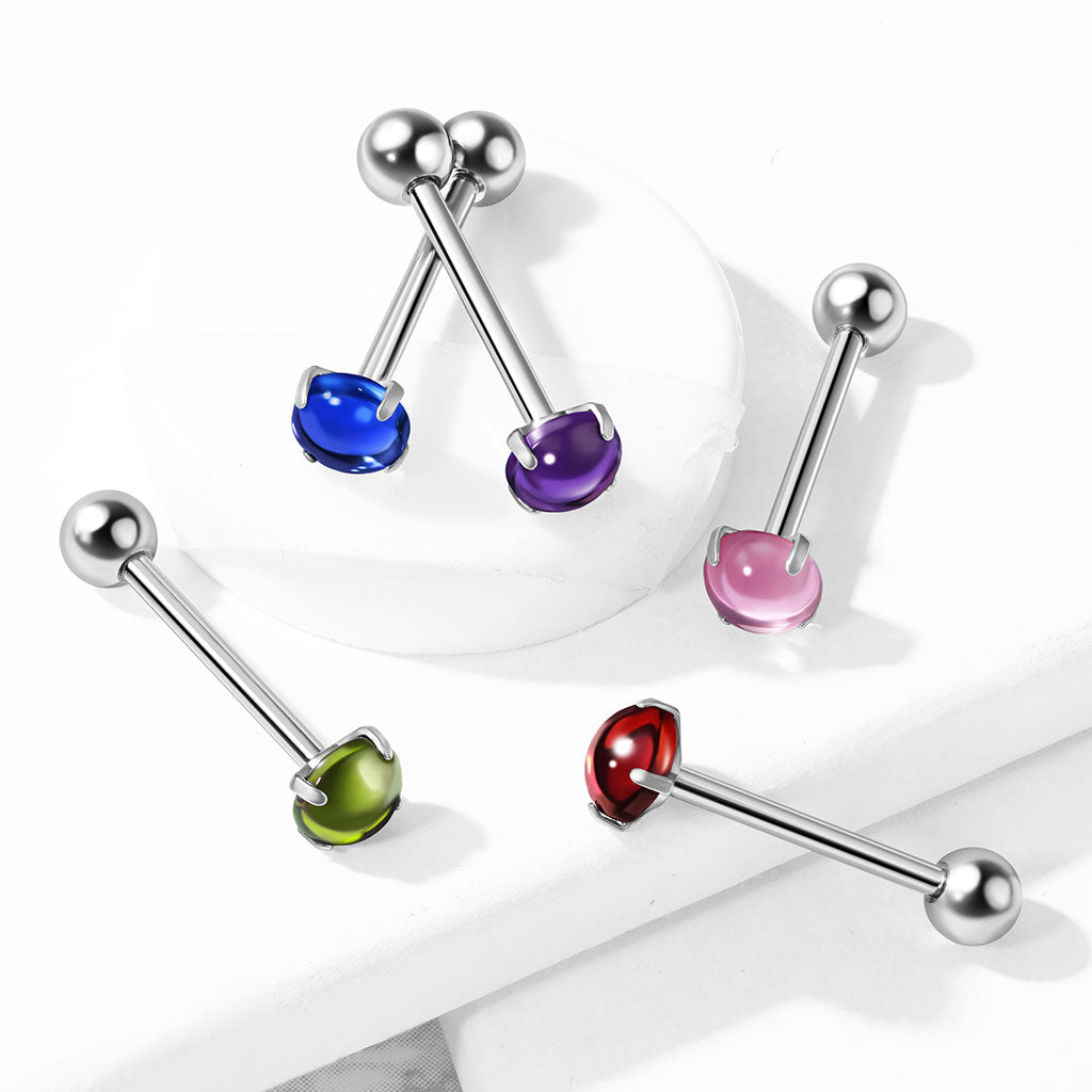 Surgical Steel 14 Gauge Tongue Barbell with Prong Set Zircon Cabochon - photo 2