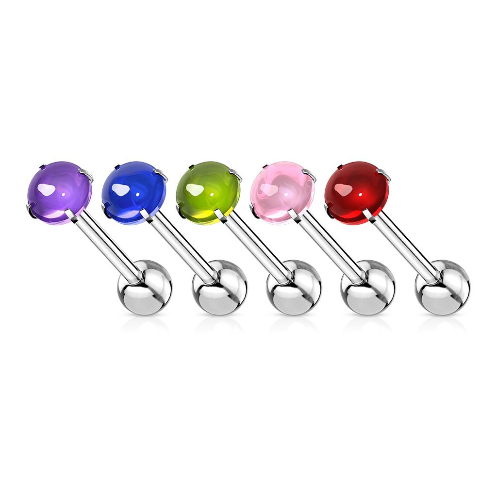 Surgical Steel 14 Gauge Tongue Barbell with Prong Set Zircon Cabochon