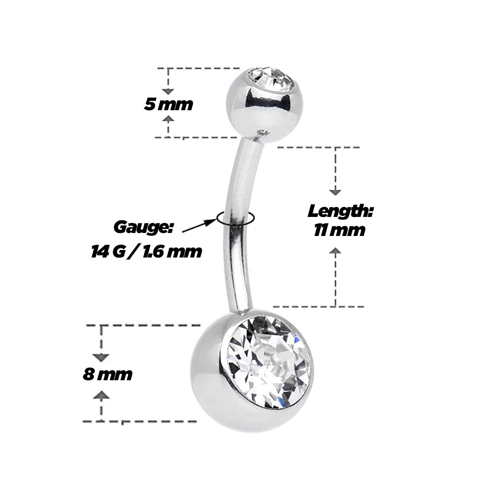 Surgical Steel 14 Gauge Double Jeweled Clear CZ Belly Rings - 10 Pack