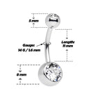 Surgical Steel 14 Gauge Double Jeweled Clear CZ Belly Rings - 10 Pack