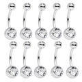 Surgical Steel 14 Gauge Double Jeweled Clear CZ Belly Rings - 10 Pack