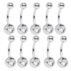 Surgical Steel 14 Gauge Double Jeweled Clear CZ Belly Rings - 10 Pack